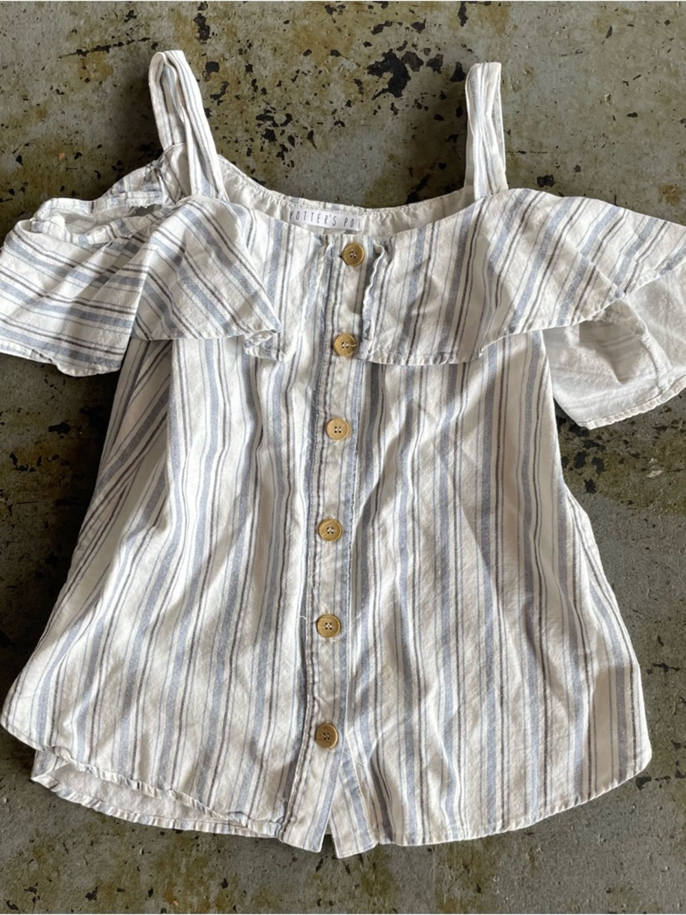 Potter’s Pot Striped Cold Off The Shoulder Blouse Linen Blend with Buttons Sz L